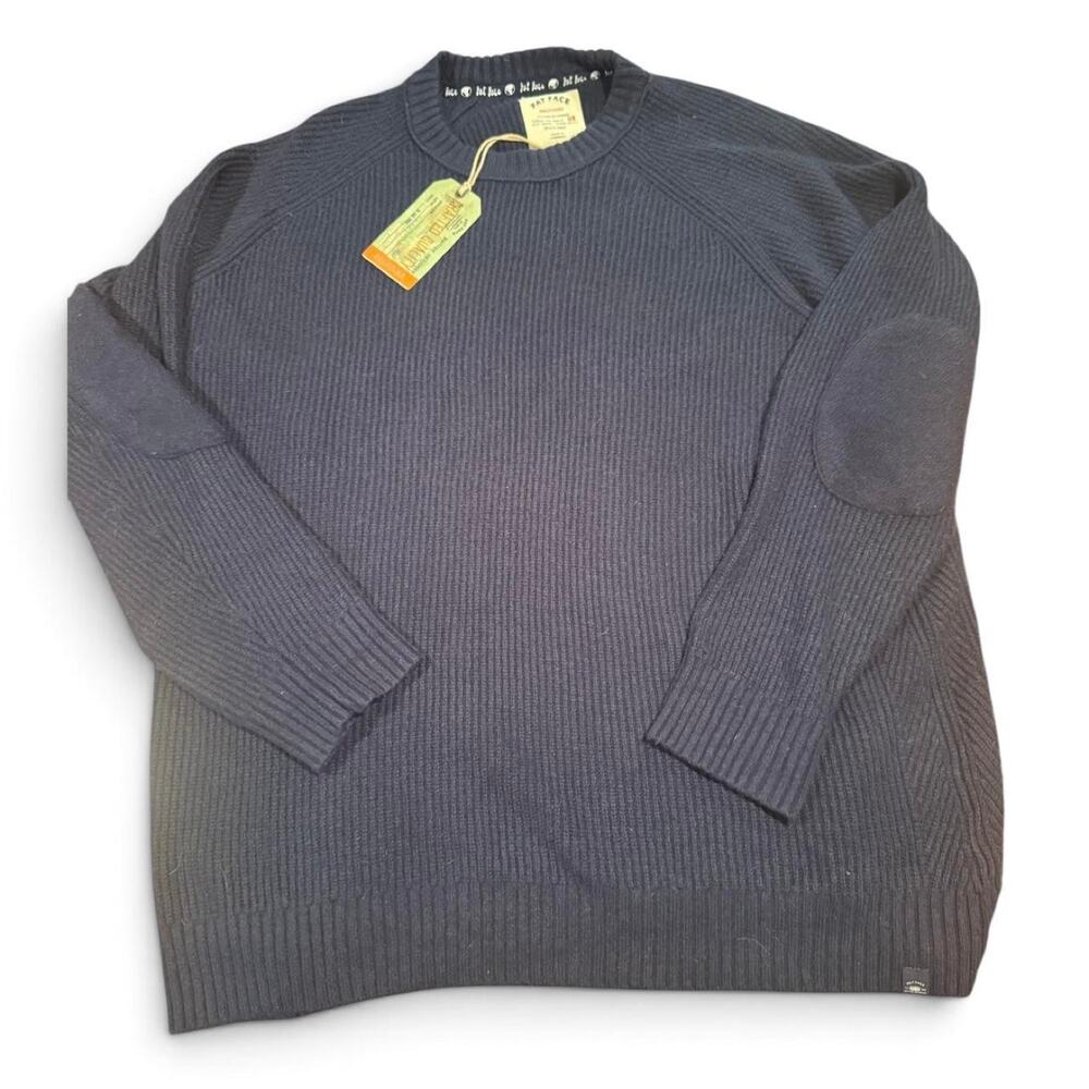Fat Face Men’s 2XL Navy Crewneck Sweater Elbow Patches NWT